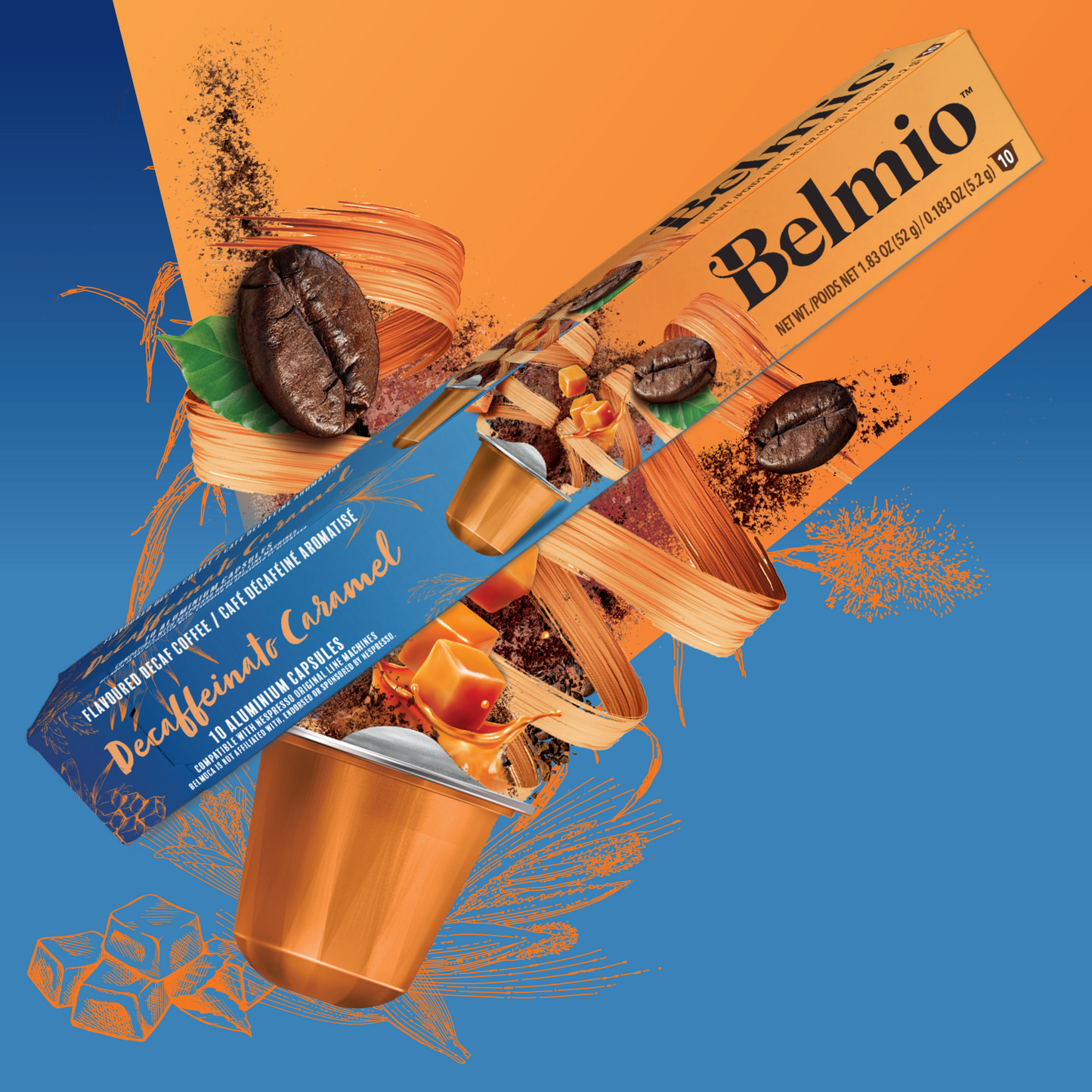 Belmio Decaffeinato Caramel 10бр Nespresso съвместими капсули безкофеиново кафе с вкус Карамел