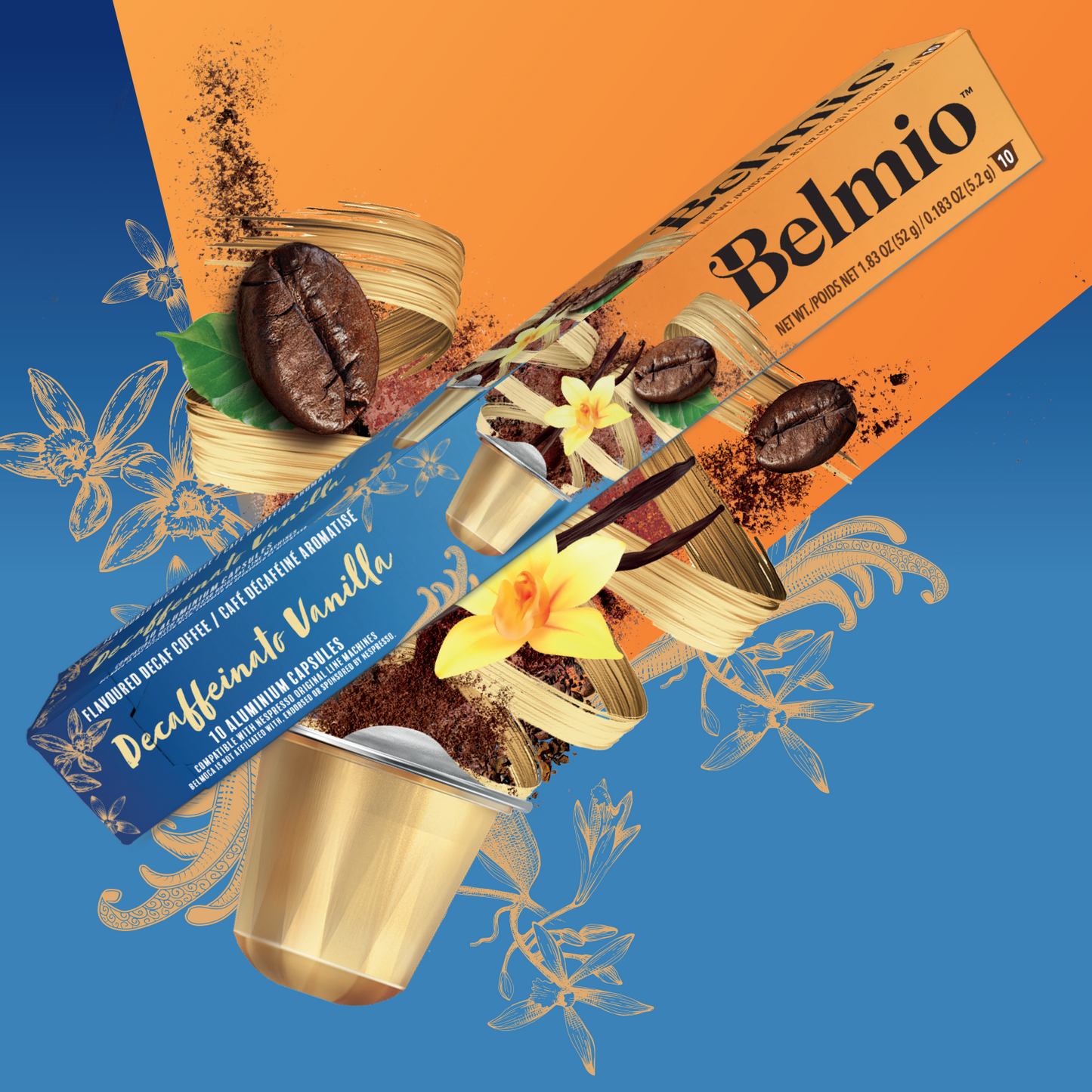 Belmio Decaffeinato Vanilla 10бр Nespresso съвместими капсули безкофеиново кафе с вкус Ванилия